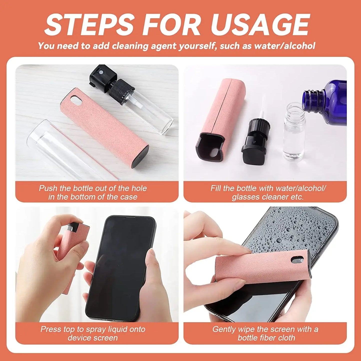 2 in 1 Screen Cleaner Spray Bottle Computer Cellphone Screen Cleaner with Microfiber Cloth Set Cleaning Tools Cleaning Supplies