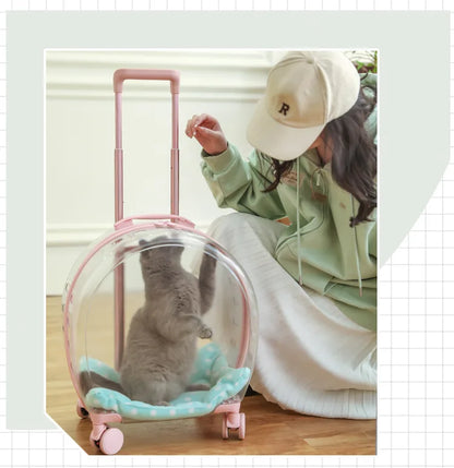 2026 Large Capacity Pet Suitcase for Two Cats Dogs Breathable Clear Wheel Portable Carry-on Luggage Pet Travel Bag