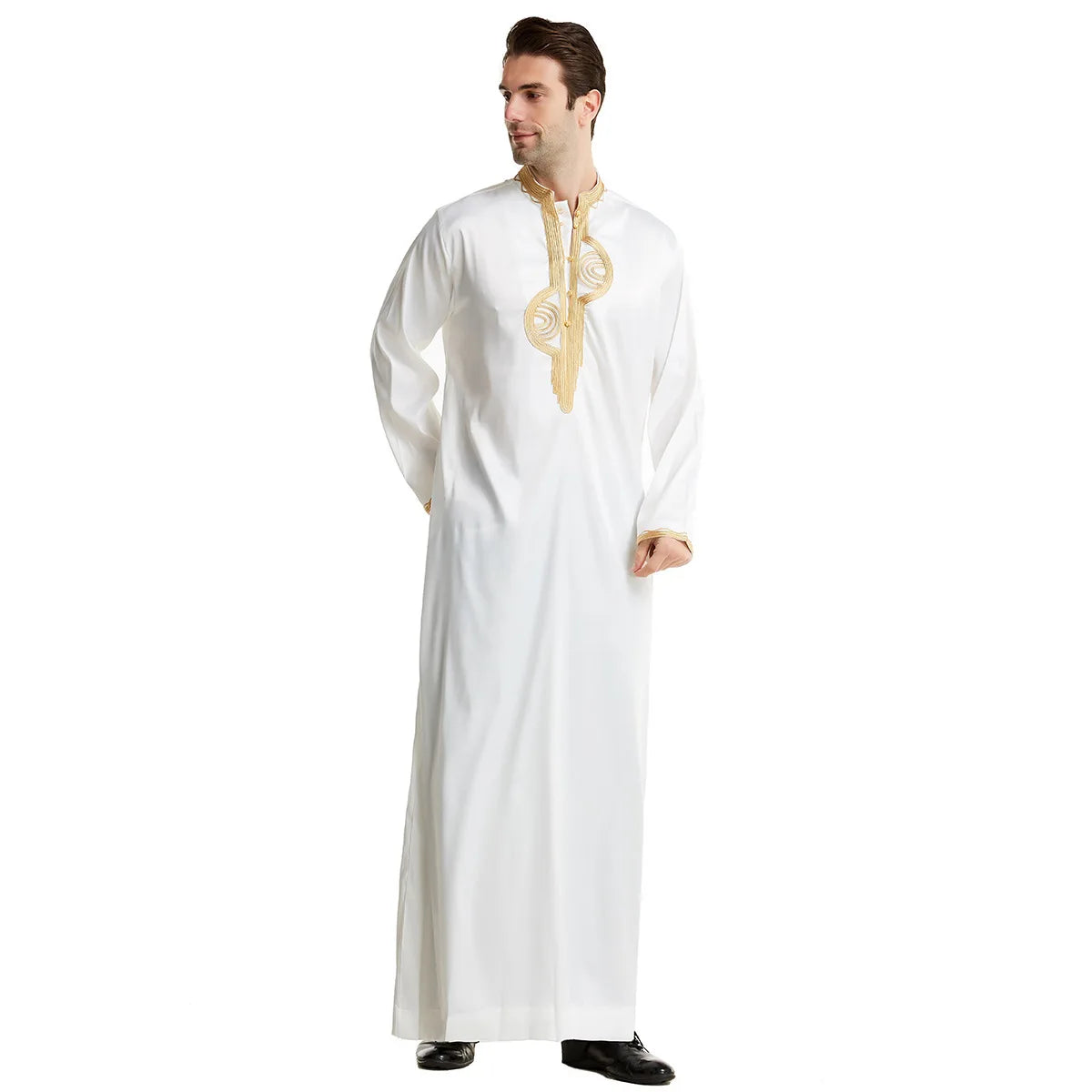 Muslim Men Clothing Kaftan Robes Long Sleeves Stand Collar Eid Thobe Kurta Arab Turkish Dress Dubai Islam Habit Ethnic Leisure