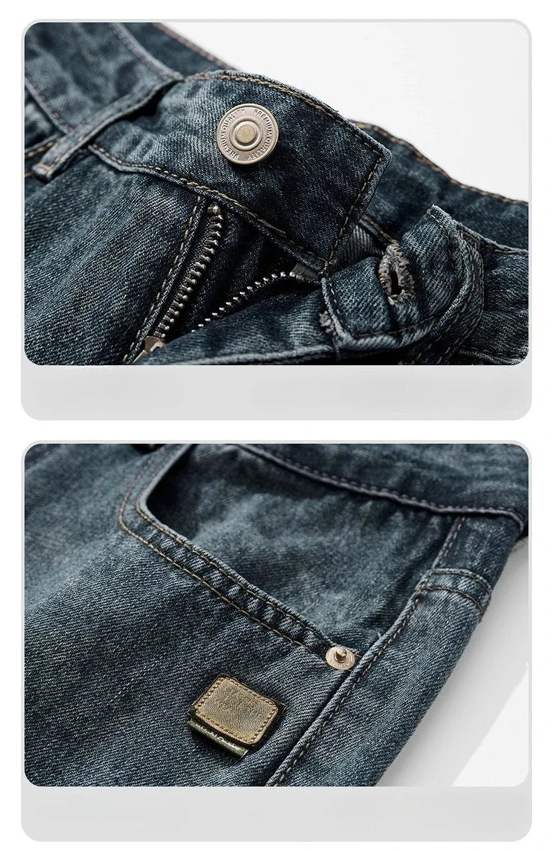 Spring Autumn American Retro Straight Jeans Men Streetwear Korean Fashion Loose Baggy Wide Leg Denim Pants Male Casual Trousers