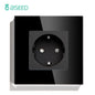 BSEED Touch Light Switch With EU USB Wall Sockets Black Wall Led Switches 1/2/3Gang 1Way Crystal Dark Blue Backlight Wall Switch