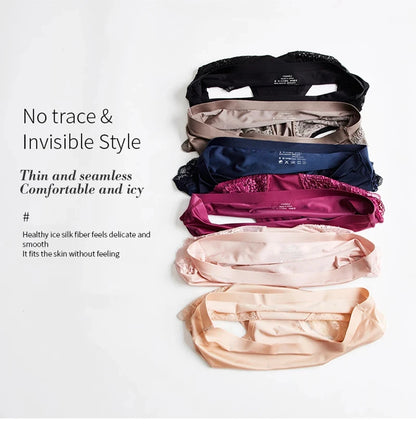 3pcs Lace Women's Panties French Seamless Underwear Female Ice Silk Briefs Solid Color Breathable Underpants Lingerie