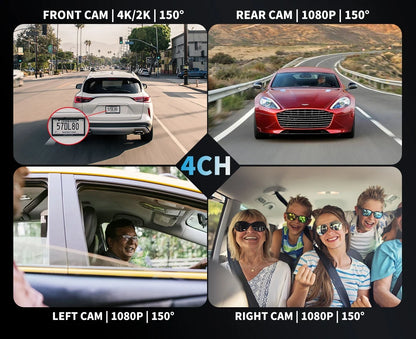XUOIB I9pro-WB 4CH 360° Dash Cam 4'' Touch Screen 4K/2K Front for Car DVR Camera 24H Parking Mode GPS WiFi Recorder Night Vision
