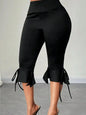 Plus Size Women's High Waist Capri Pants with Ruffle Hem & Tie Detail