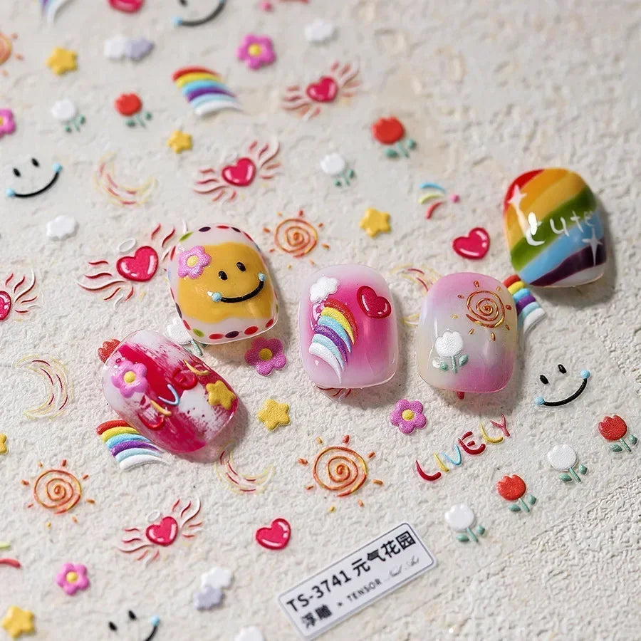 5D Pudding Jelly Dessert Fruit Cherry Pink Claw Print Bowknot Tie knot Love Heart Stars Nail Art Sticker Adhesive Manicure Decal