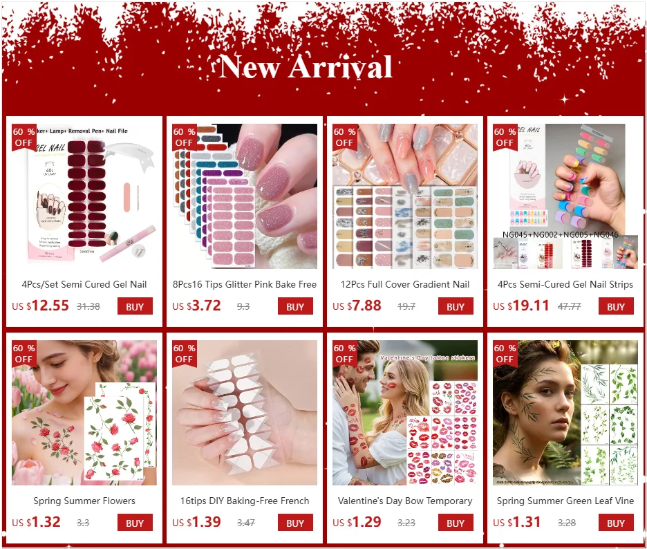 16/18/20Tips Semi-Cured Gel Nail Strips Adhesive Full Cover Stickers for Nails UV Lamp Need Press On Nails Fashion Manicure