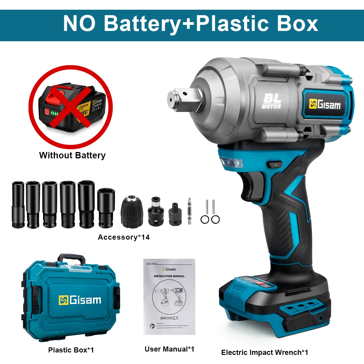 Gisam 2000N.M Torque Brushless Electric Impact Wrench 1/2 inch Screwdriver Cordless Wrench Power Tool For Makita 18V Battery Pin