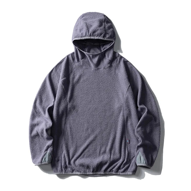Unisex Lightweight Cloud Velvet Hooded Quick-Dry Shirt for Outdoor Sports: Classic Hood, Elastic Cuffs & Brand Logo Details