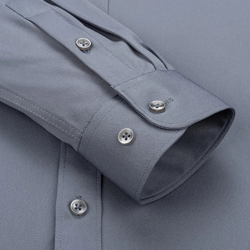 New Men's Solid Color Business Shirt Formal Fashion Thin Classic Basic Casual Slim White Long Sleeve Social Shirt Men Clothes