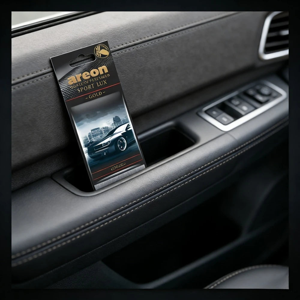 Areon Sport Lux gold Hanging Car Air Freshener Long-Lasting Odor Eliminator for Home Premium Carbon Fiber Design Auto Perfume