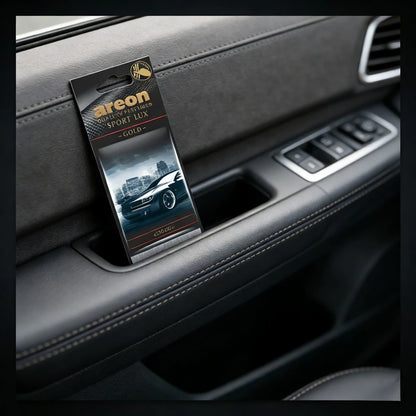Areon Sport Lux gold Hanging Car Air Freshener Long-Lasting Odor Eliminator for Home Premium Carbon Fiber Design Auto Perfume