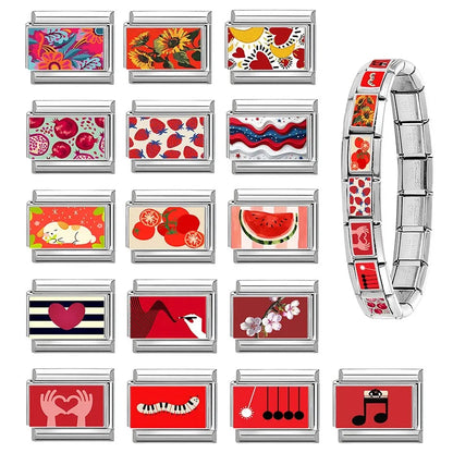 Wholesale Fashion Personalized DIY Red Color Italian Charm Bracelet Watermelon Tomato Bead 9mm Bracelet Stainless Steel Jewelrys