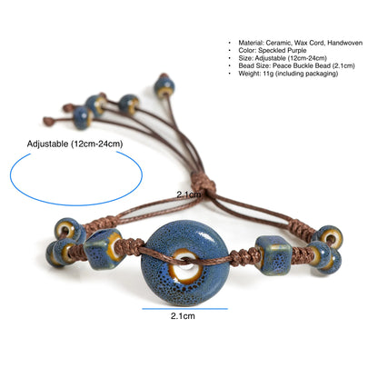 Handmade Glazed Ceramic Peace Buckle Bracelet Adjustable Vintage Boho Jewelry – S02-013