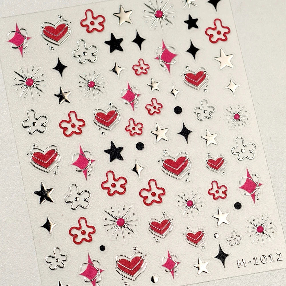 Grid Patterned Star Bowknot Cherry Polka Dot Line Colorful Geometric Five-pointed Star Adhesive Nail Art Sticker Manicure Decal