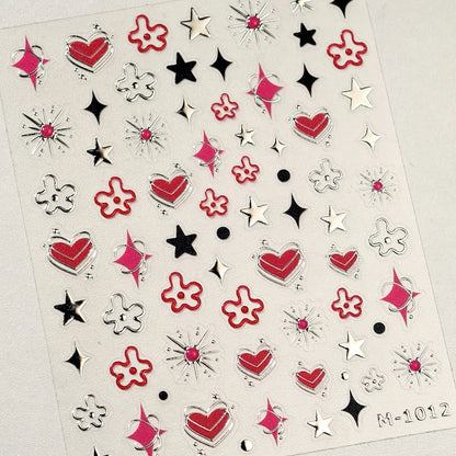 Grid Patterned Star Bowknot Cherry Polka Dot Line Colorful Geometric Five-pointed Star Adhesive Nail Art Sticker Manicure Decal
