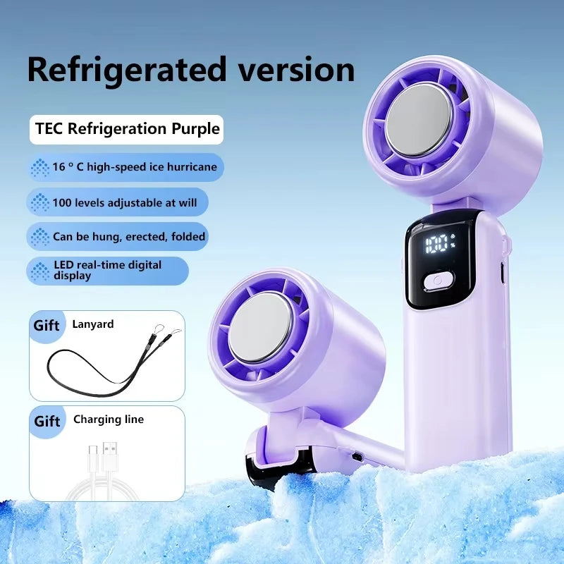New Ice Cooling Handheld Fan 100 Speeds Turbo Portable USB Desk Fan Foldable/Hangable for Outdoor Fast Chill Ice Compress