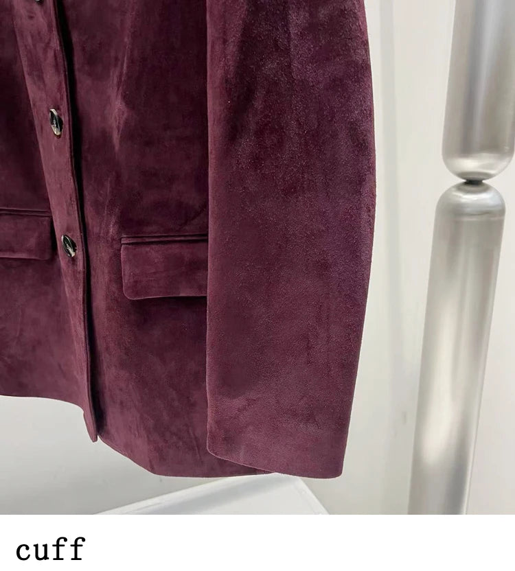 French High-end Western-style Leather Jacket for Women 2026 New Color Purple Red Oversized Casual Kid Suede Suit Blazer Outwears