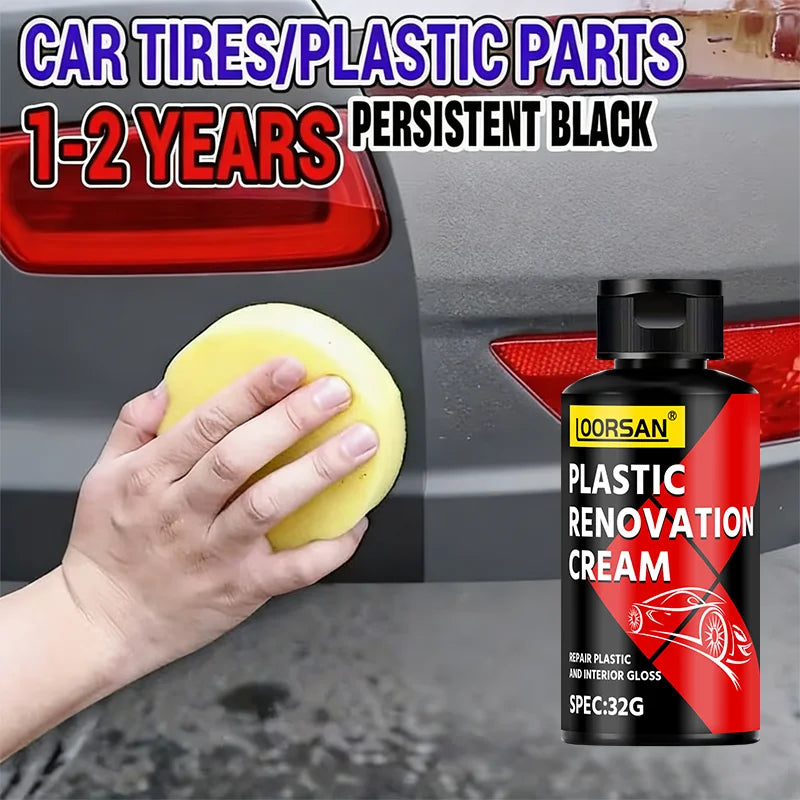 LOORSAN Plastic Renovation Cream 32G Long-Lasting Black Gloss Restorer for Car Tires Bumpers Trim & Interior Plastic Parts