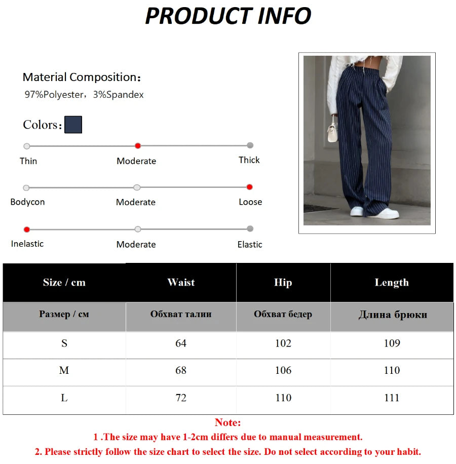 Bornladies Women's  New Autumn Straight Leg Striped Western Trousers Wide Leg Loose Fashion Commuting Suit Pants