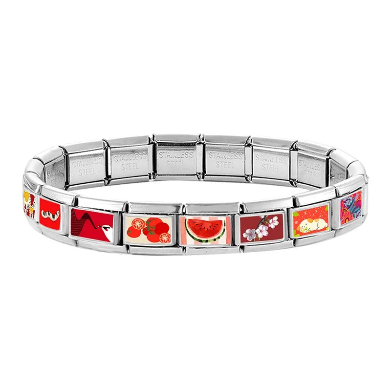 Wholesale Fashion Personalized DIY Red Color Italian Charm Bracelet Watermelon Tomato Bead 9mm Bracelet Stainless Steel Jewelrys