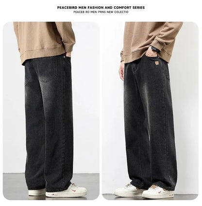 Spring Autumn American Retro Straight Jeans Men Streetwear Korean Fashion Loose Baggy Wide Leg Denim Pants Male Casual Trousers