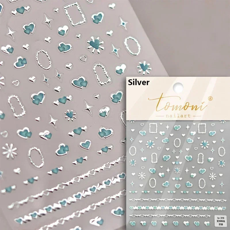 5D Cute Rabbit Love Heart Peach Blossom Flower Yellow Nail Art Stickers Bowknot DIY Self Adhesive Rhinestone Manicure Decals