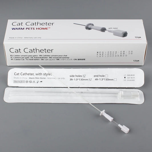 12PCS Cat Catheter With Stylet Side/End Open 1.0mm 1.3mm Cat Urinary Catheters Veterinary Consumables