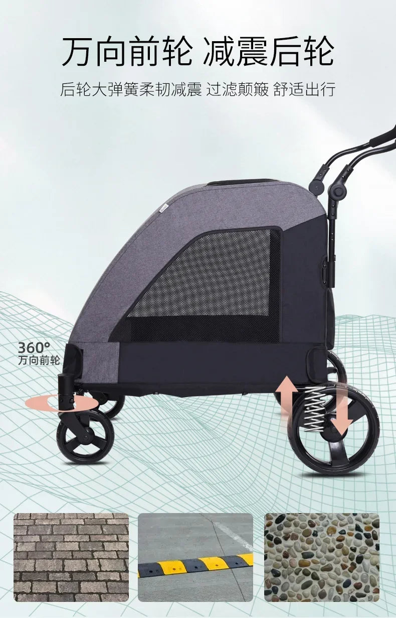 2027functional medium and large pet carts for outdoor travel, large size walking dog carts, portable and foldablePet Strollers