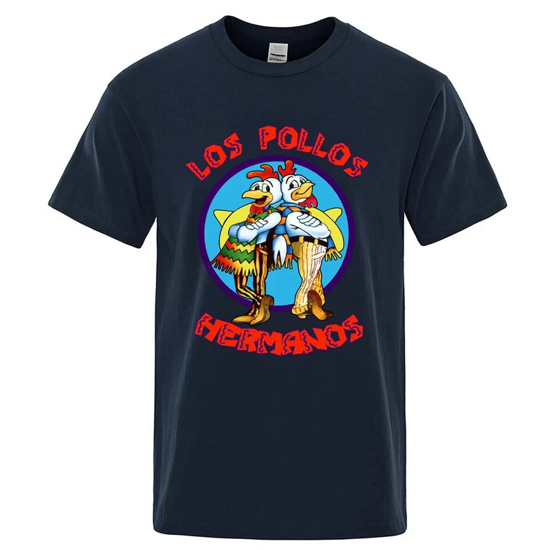 Summer Men's High Quality LOS POLLOS Hermanos Funny Printed T-Shirt Casual Cotton Breathable Tshirt Chicken Brothers Tees Top