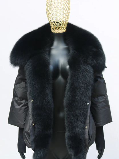 2024 Winter Women Warm Coat Oversized Real Fox Fur Collar Thick Luxury Outerwear New Fashion 90% Goose Down Jacket