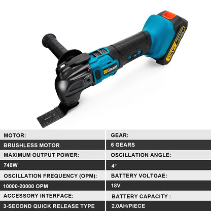 Gisam 20000OPM Cordless Quickrelease Oscillating Tool Multifunction Trimmer Power Tool Anti-Vibration for makita 18V battery Pin