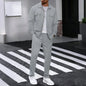 New Men's Solidcolor Waffle Longsleeved Pants Set High Quality Fashionable Comfortable With Double Pockets Workwear Style Cardig