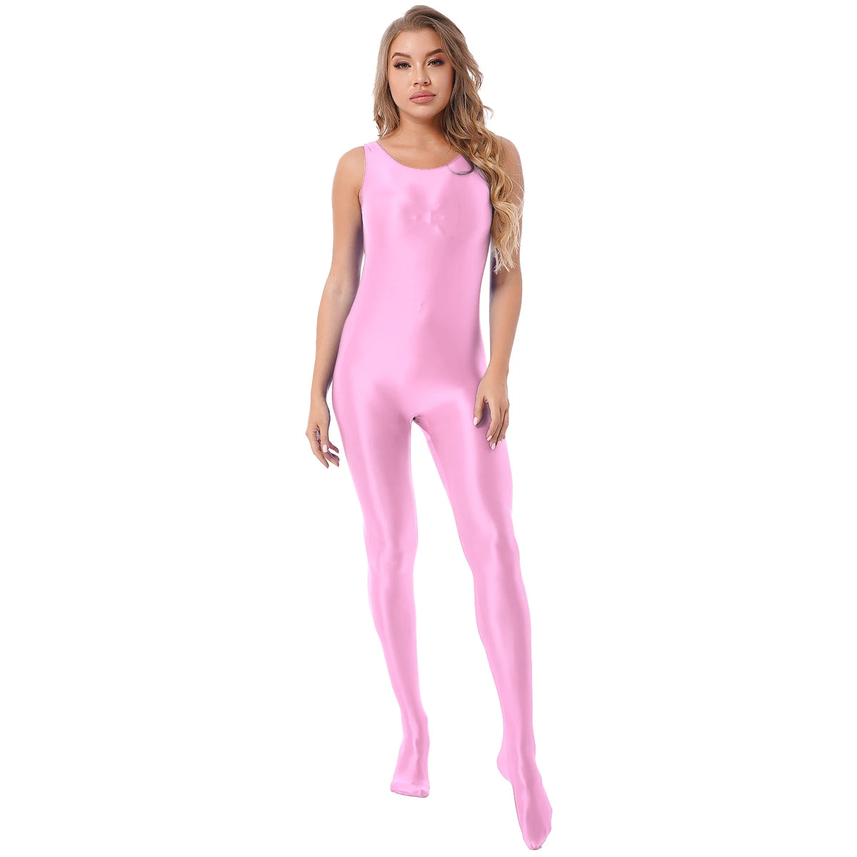 Women's Sleeveless Full Body Bodysuit Glossy Jumpsuit Gymnastics Fitness Swimming Leotard Pole Dance Costume Clubwear Lingerie