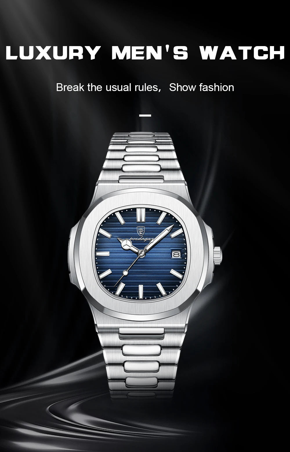 POEDAGAR Luxury Brand Men's Quartz Wristwatch Stainless Steel Waterproof Luminous Date Man Clock Square Business Watches For Men