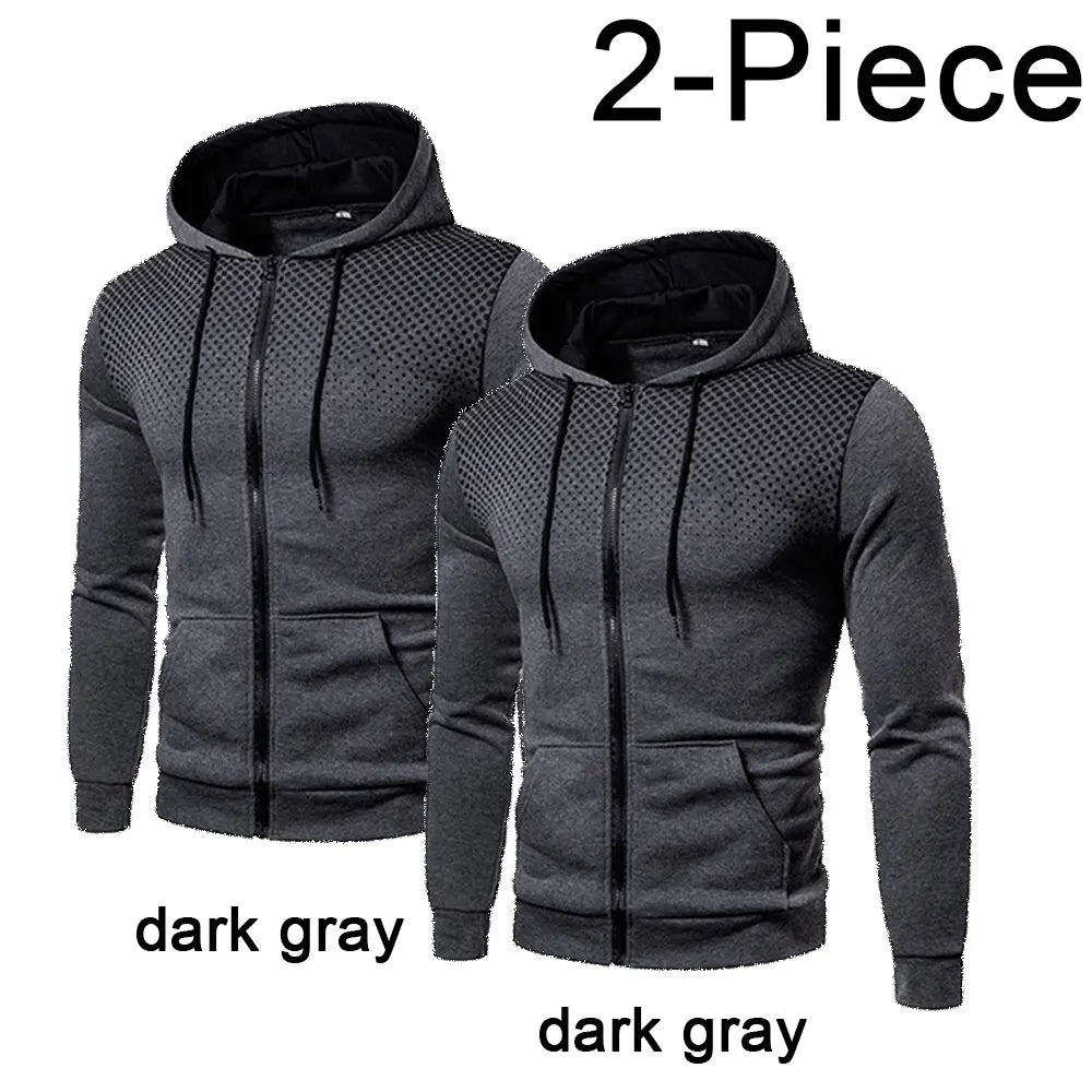 2023 Autumn and Winter New European and American Solid Color Fleece Sweater Pants Men's Casual Zipper Sports Hat Set