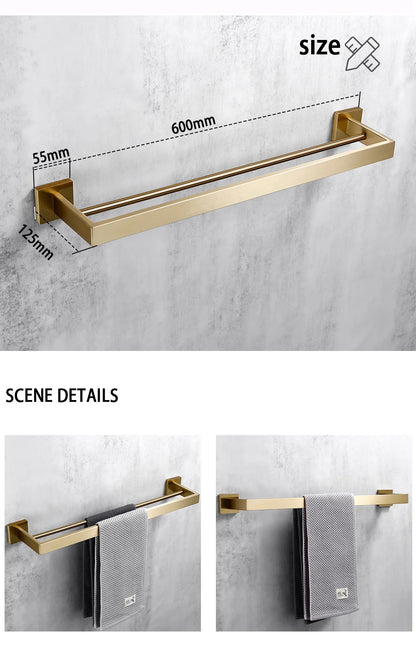Brushed Gold Bathroom Accessories Set Toilet Brush Holder Toilet Paper Holder Towel Bar Rail Rack Hanger Hook Soap Dish Hardware