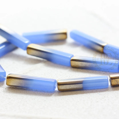 DIY Supply-18 Pieces Rectangle Plated Crystal Glass Spacer Beads - 4x20mm (G362)