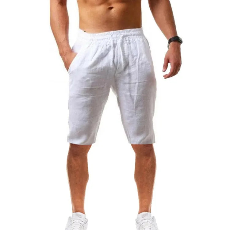 Men's Cotton Linen Pants Summer Solid Color Breathable Linen Trousers Male Casual Elastic Waist Fitness Pants Hip-Hop Streetwear