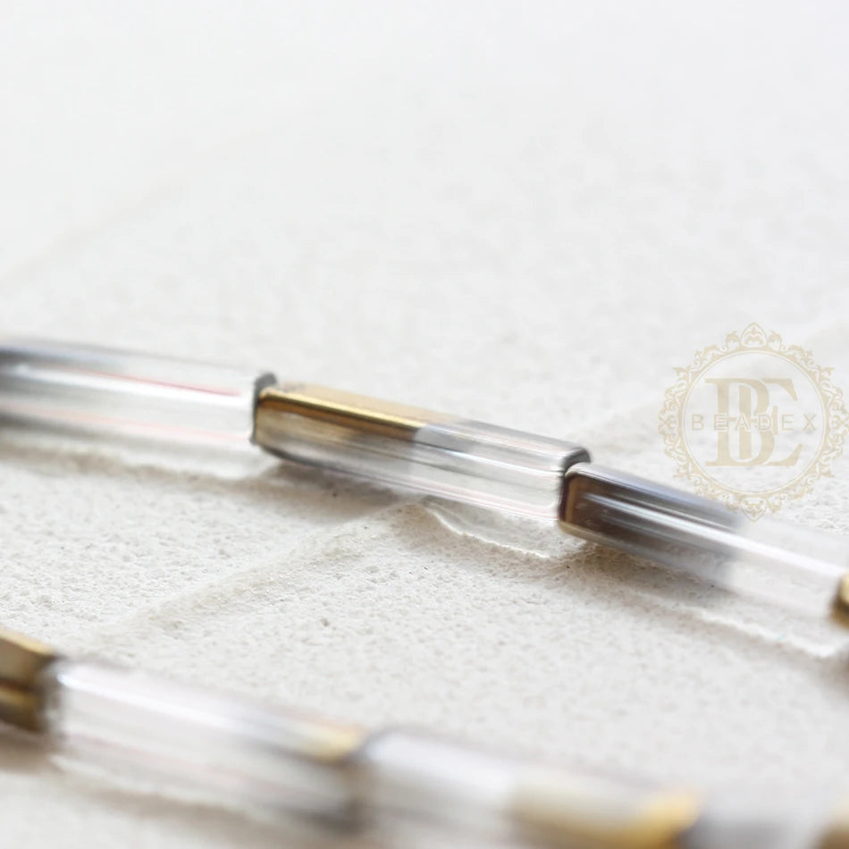 DIY Supply-18 Pieces Rectangle Plated Crystal Glass Spacer Beads - 4x20mm (G362)