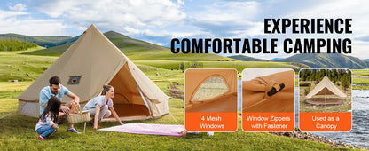 SucceBuy Canvas Bell Tent 4 Seasons 9.8ft Yurt Tent Canvas Tent for Camping with Stove Jack Breathable Tent Holds up to 4 People