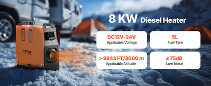SucceBuy Diesel Heater 5/8KW Diesel Air Heater with Remote Control Low Noise Diesel Parking Heater Fit for RV Truck Camper Van