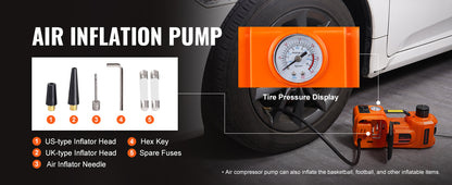SucceBuy 5T Electric Car Jack Hydraulic Car Jack with Built-in Inflatable Pump LED Light Car Jack for SUV MPV Truck Change Tire