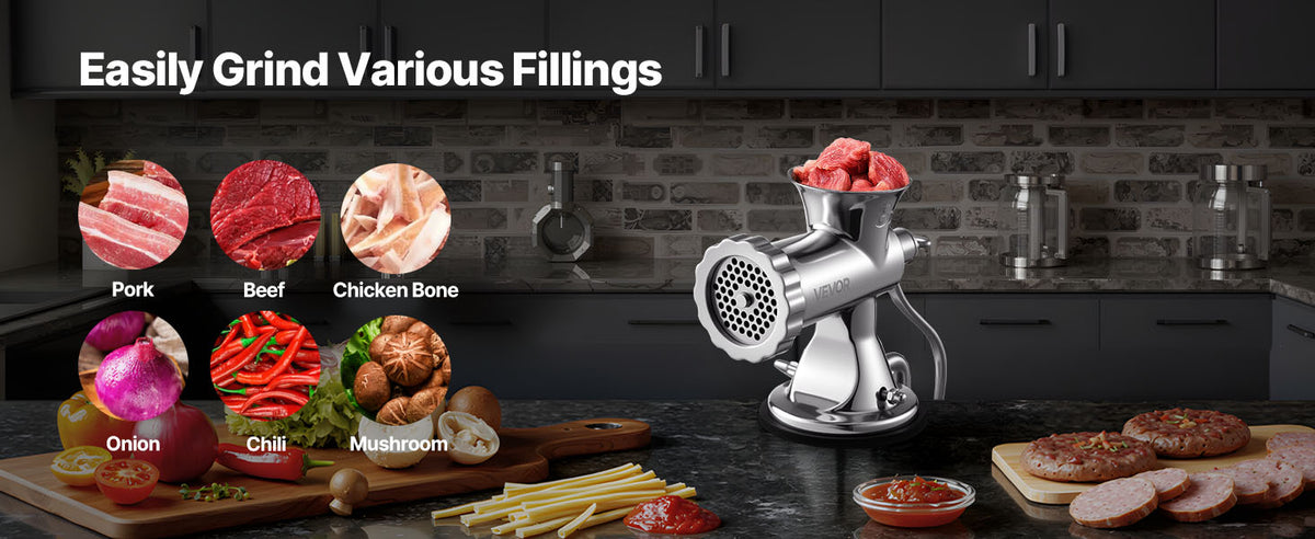 SucceBuy Manual Meat Grinder 304 Stainless Steel Hand Meat Grinder with Suction Cup&Steel Table Clamp Meat Mincer Sausage Maker