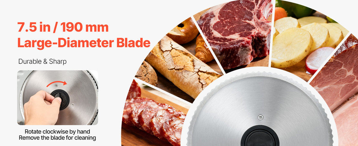 SucceBuy 7.5 inch Meat Slicer Electric Deli Slicer Machine 0-0.6 inch Thickness Home Food-Slicer for Meat, Ham, Baguett, Steak